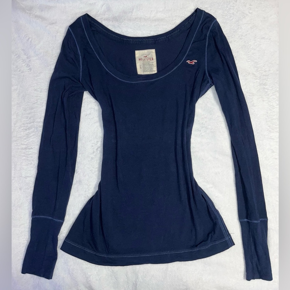 Vintage Y2K Hollister Scoop Neck Long Sleeve Navy 2000’s Top - L
